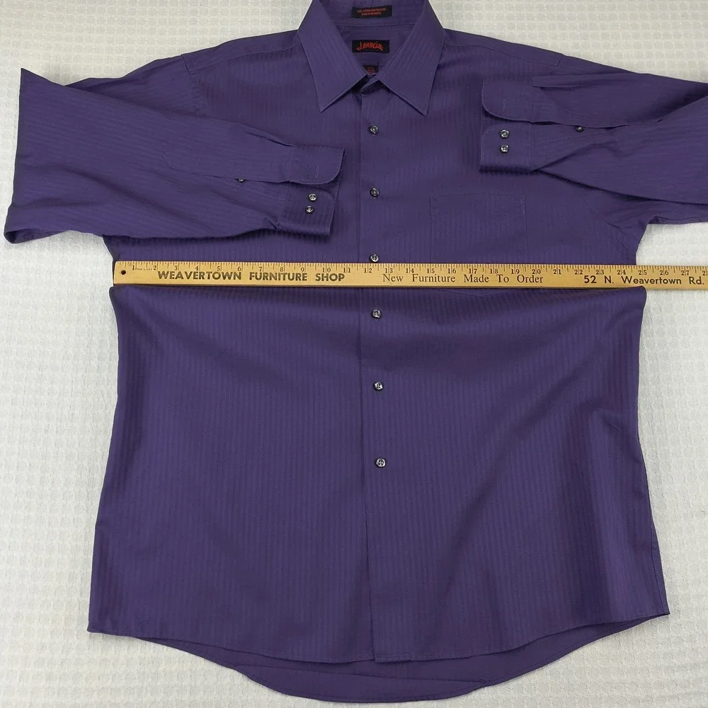 J Garcia‎ Mens Large Purple Tonal Stripe Long Sleeve Wrinkle Free Dress Shirt